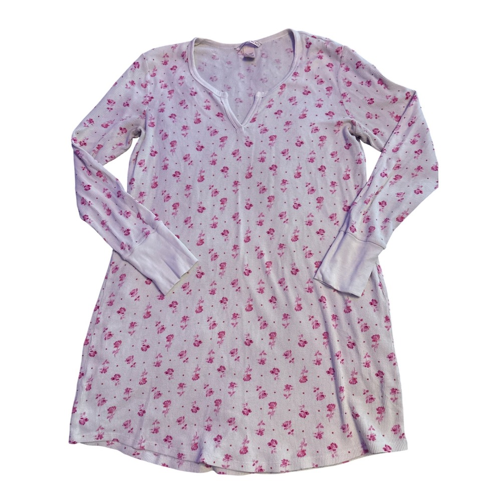 Victoria's Secret Thermal Sleep Shirt Nightgown Pink Floral Waffle Knit M